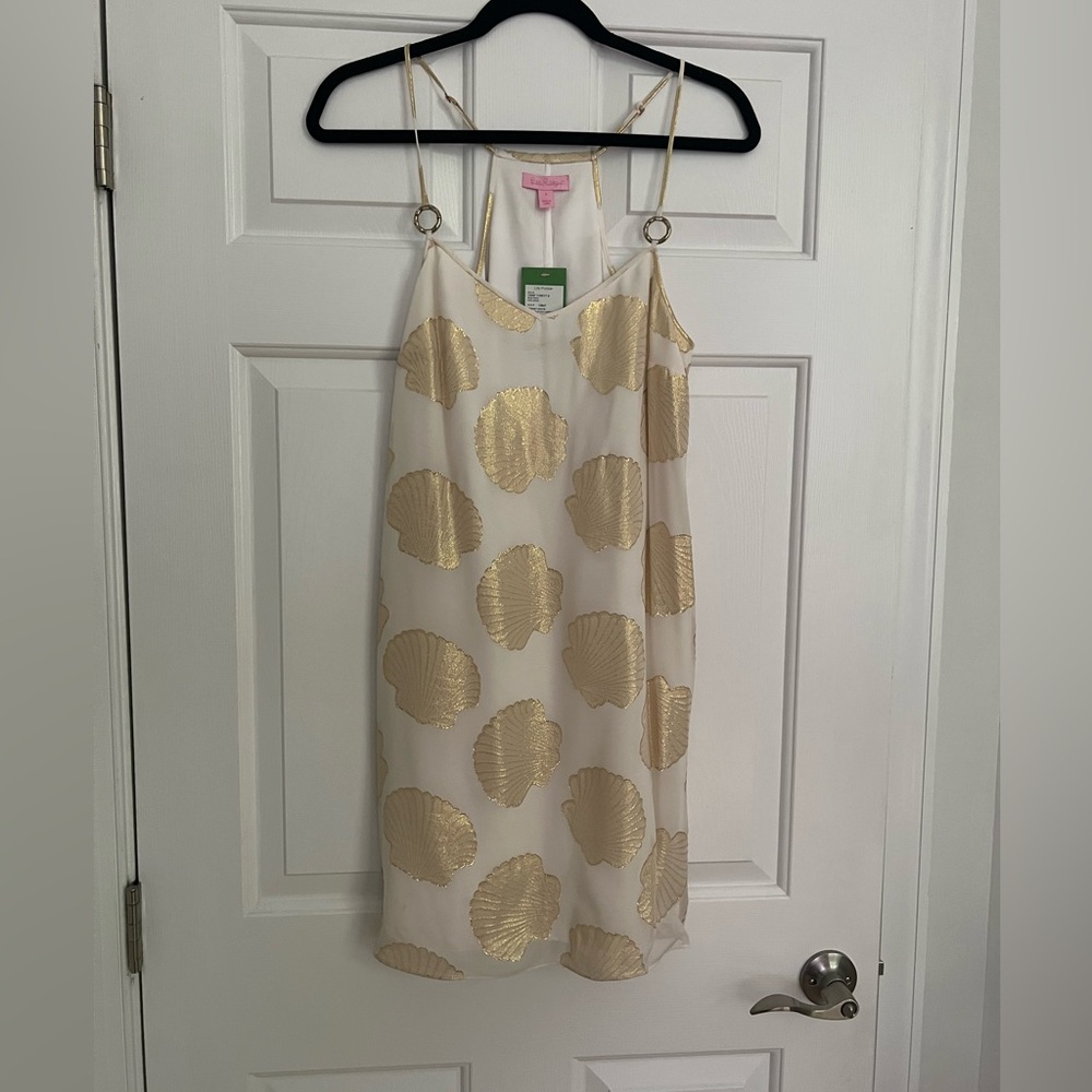 Beautiful white Dress with gold shimmery scallop shells